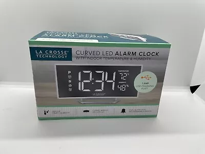 La Crosse Technology Curved Mirror LED Alarm Clock Temperature Humidity USB Port • $24.95