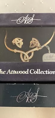 Attwood & Sawyer Jewelry Set Clip Earring & Necklace W/Swarovski Crystals 1980’s • $50