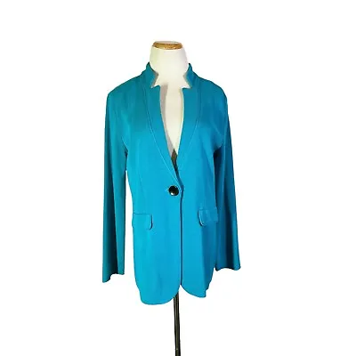 Misook Size M Teal Knit Blazer Jacket Longline Button • $40.49