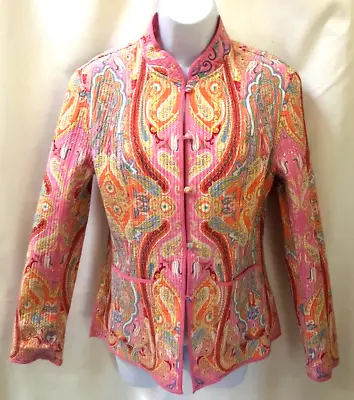 Vintage Reversible Indian Pink Block Print Light Cotton Quilted Jacket XS / SM • $68