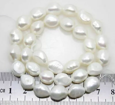 9-10mm Natural White Baroque Freshwater Cultured Pearl Loose Beads 15'' AAA+ • £14.15