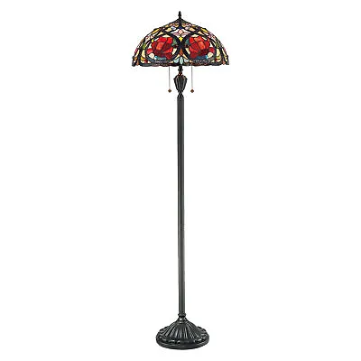2 Bulb Twin Floor Lamp Tiffany Style Painted Glass Vintage Bronze LED E27 100W • £454.99