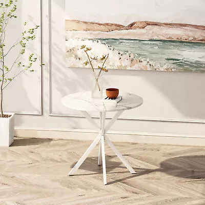 31.5'' Modern Cross Leg Round Dining Table White Marble Top Occasional Table • $117.90