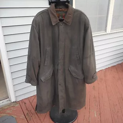 Structure Brown Leather Front Snap Lined Trench Coat Jacket Drawstring Mens XL • $99.99