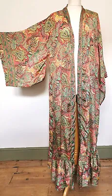 Pink Long Kimono Silk Style 12 14 16 18 20 22 Dressing Gown Boho Party Pockets • £28.99