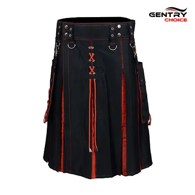 $52.19 • Buy Hybrid Kilt Black And Red Highland Sports Utility Kilt Scottish Traditional Kilt