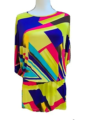 $14.99 • Buy Retro Lua Blouse Women's Bright Multicolor Open Back Top Shirt Tunic Large