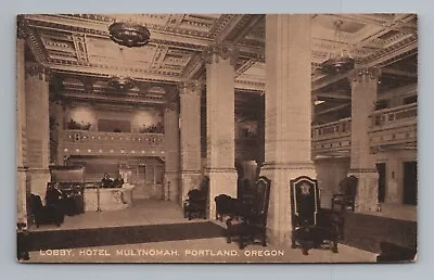Multnomah Hotel Lobby Portland Oregon Postcard • $3.62