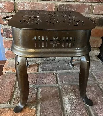 Antique English Brass & Iron Fire Stool Or Warming Stand Cutaway Design RARE • $280