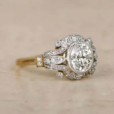 Vintage Art Deco Style Lab Created Diamond Edwardian Engagement 925 Silver Ring • $84.41