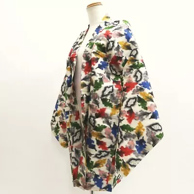 9643J1 Silk Vintage Japanese Kimono Haori Jacket Meisen Leaves • $79