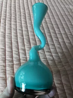 VINTAGE NORMANN COPENHAGEN Spiral 8  Teal Blue Green Cased GLASS SWING VASE  • $31.99