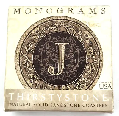 Thirstystone Absorbent Monogram Sandstone Coaster Set Of 4 Letter J In Box • $18.95
