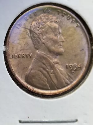 1934-d  RED  Lincoln  Uncirculated Wheat  -this Exact Coin Ref C • $19.99