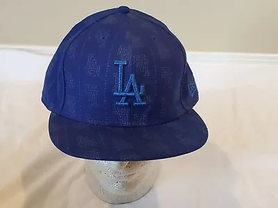 New Era 59Fifty Los Angeles LA Dodgers  Fitted Hat Blue LA Print Cap Size 8 NOS • $34.99