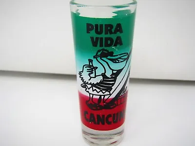 Vintage Double Shot Glass Pura Vida Cancun Pelican Design • $4.99