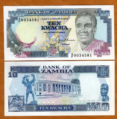 Zambia 10 Kwacha ND (1989-1991) P-31b Sign. 9 UNC • $0.99