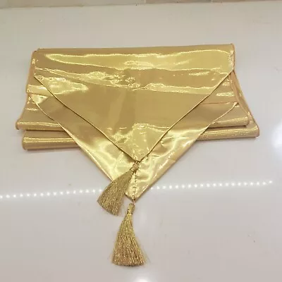 Gold Lamé Table Runner  Mantle Fireplace Scarf With Gold Tassels 69 X14  • $20.70