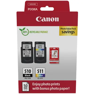 Canon PG510 Black & CL511 Colour Ink Cartridge Photo Value Pack For PIXMA IP2700 • £40.95