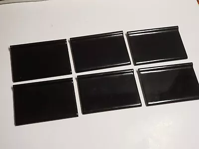 Vtg 1970s 6 AO Ceramic Tiles - Gloss Black Cove Edge 6  X 4 1/8  Rectangle NEW • $30