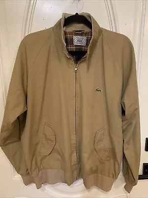 Vintage Izod Lacoste Mens Harrington Jacket Size Large ?Beige Plaid Lined Bomber • $25