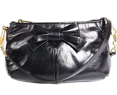 $499 • Buy MIU MIU Vitello Lux Piatto Tracolla Small Shoulder Bag Clutch With Bow In Black