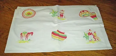 Vintage Tablecloth MEXICAN Red Yellow Green Pots ~ 50  X 62  ~ • $19.99