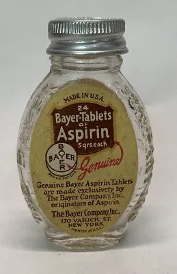 Vintage Bayer Asprin Bottle Glass Embossed W/ Label And Cap Excellent • $15