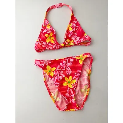 Sassafras Vintage Bikini Floral Swimsuit 90s High Leg Neon • $25