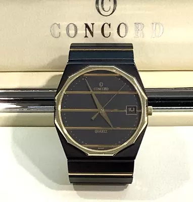 CONCORD MARINER SG 18K Y/Gold & S/S Black 33mm Watch 1578115V14N Box & Open Card • $1295