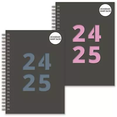 A5 Academic Diary Soft Cover Mid-Year Week View Stylish Pink Blue Grey 2024-25 • £3.84