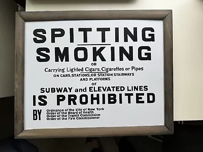RARE NYC Subway No Smoking Porcelain Sign MTA Transit NYCT Spitting Prohibited • $800