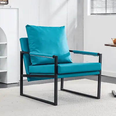 Modern Accent Chair PU Leather Armchair PU Leather Living Room Sofa Chairs Blue • $107.44