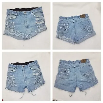 Vintage Wrangler Jean Shorts 36 16 Distressed Destroyed Cuff Mini Booty Festival • $59.99