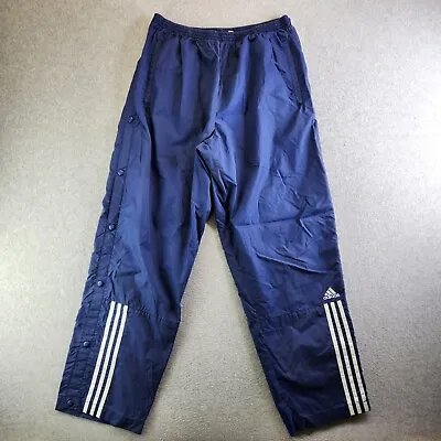 Vintage Adidas Snap Pants Mens XXL Blue Three Stripe 90s Lined Wide Leg Track • $39.97