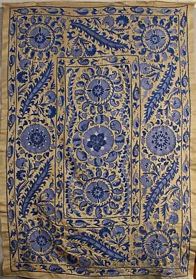 Uzbek Embroidered Silk Suzani Fabrictapestry Wall Hangingtableclothbedspread • $338.99