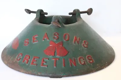 Vintage Antique Green Cast Iron CHRISTMAS TREE STAND  SEASONS GREETINGS  • $115