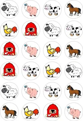 24 Farm Animals Pig Horse Cow Cupcake Cake Toppers Edible Wafer Paper Decoration • £2.95