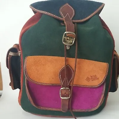£248.06 • Buy Vintage Multicolor Suede Leather 3 Pocket Y2K Backpack