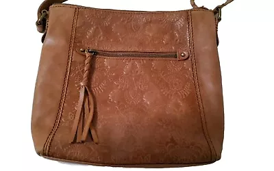 The Sak Ashland Floral Embossed Leather Tan Purse 8 X 4-1/2 X 11 - For Repair • $15