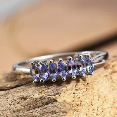 NIB 0.60 Ctw Tanzanite 7 Stone Ring In Platinum Over Sterling Silver Size 7 BB-2 • $89.47