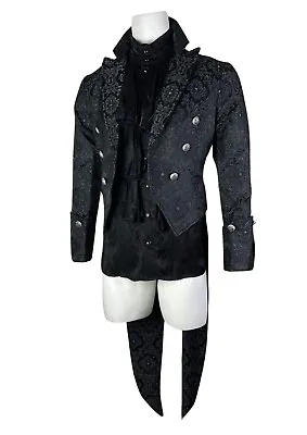 Shrine Gothic Vampire Imperial Blk Brocade Victorian Tailcoat Mason Coat Jacket  • $339.99