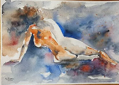 Nude Reclining Original Watercolour Painting Moody  • £25