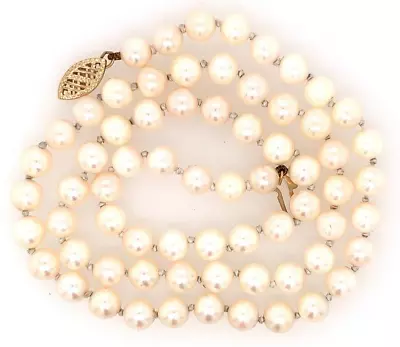 Vintage 14K Yellow Gold 6MM Individually Knotted Pearl 18  Strand Necklace IWI • $119.99