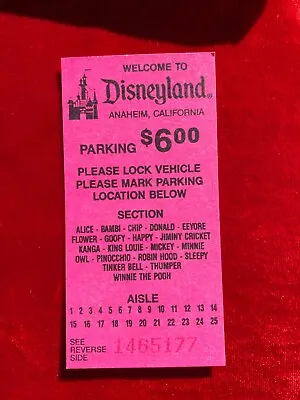 1993 Disneyland PINK $6.00 Parking Ticket DISNEY 100 YEARS OF WONDER E7 • $7.93