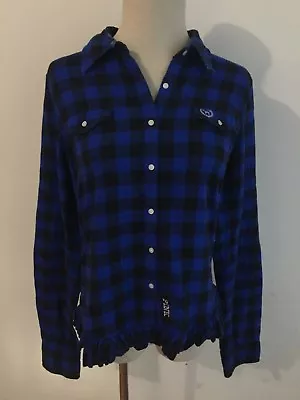 Victoria's Secret PINK Button-Front Peplum Flannel Shirt Blouse Plaid Size S • $24.99