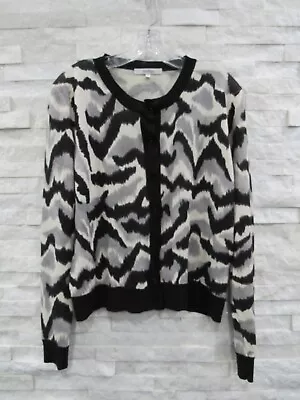 Max Mara Black Gray Ivory Silk Cashmere Flame Stitch Cardigan Sweater XL ITALY • $39.99