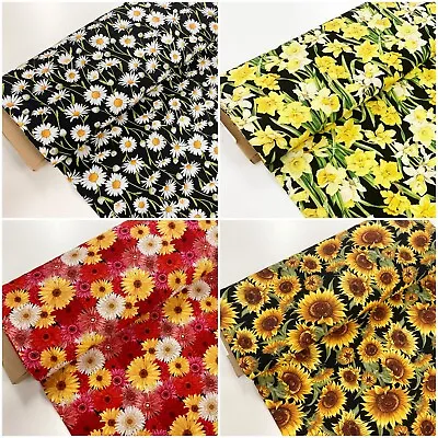 Flower Cotton Fabric Large Floral Sunflower Daffodil Daisy Patchwork Quality • £14.10
