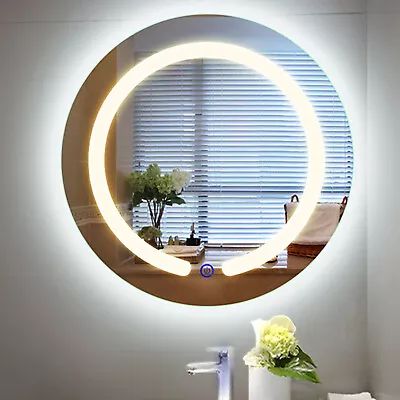 20  Round LED Bathroom Lighted Mirror Illuminated Wall Touch Light Vanity Makeup • $74.01