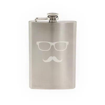 Glasses With Mustache #1 - Hipster Style Fancy Goofy -8 Oz Etched Flask • $17.99